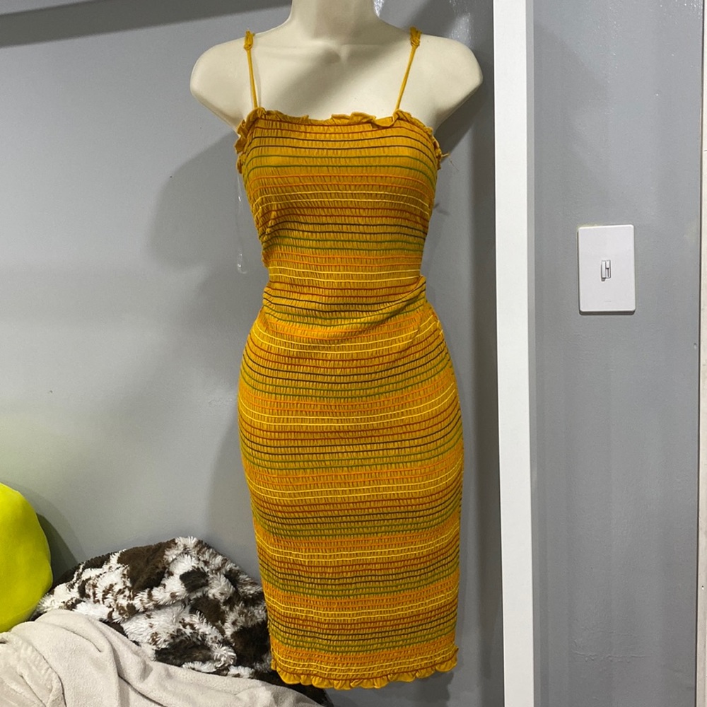 rainbow stripe bodycon dress ruche